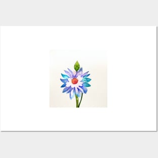 Blue Watercolor Flower Posters and Art